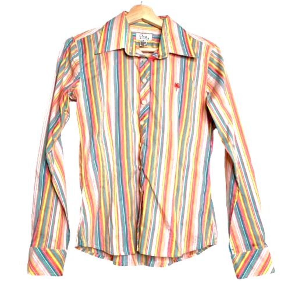 Lilly Pulitzer Multicolor Striped Button Up Shirt Size 2 Embroidered Logo